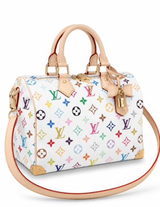 LV Speedy White Color Iron-Footed Pillow Case with Full Steel Hardware! Adjustable Code Chip Gift Box Packaging